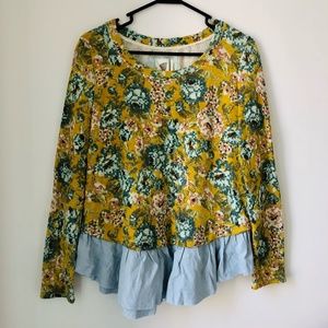 Anthropologie Goldenrod Floral Ruffle Top